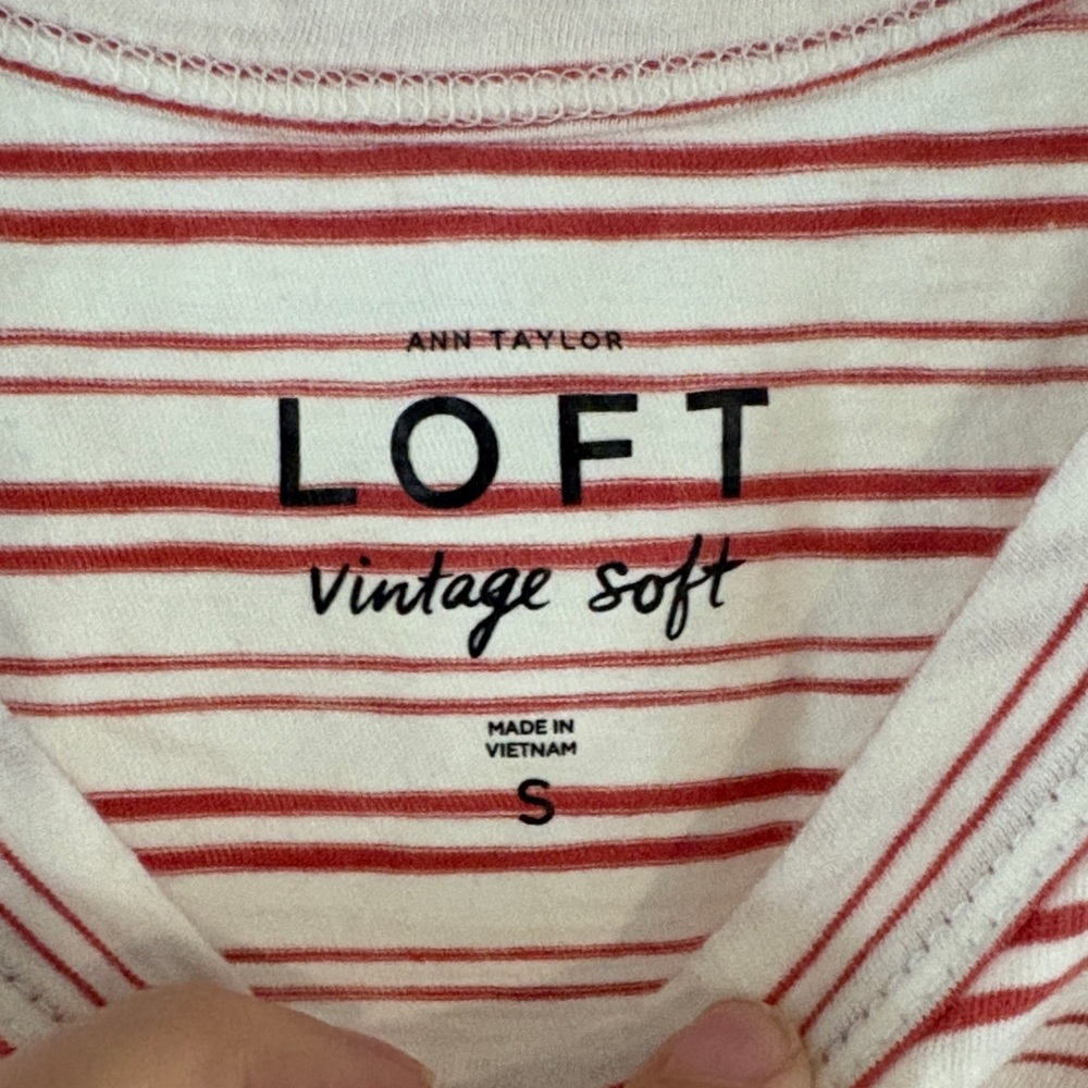LOFT Vintage Soft Red and White Striped Top - Picture 2 of 4